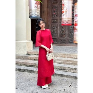 Áo dài form suông đỏ đính nơ bigsize từ 55-100kg