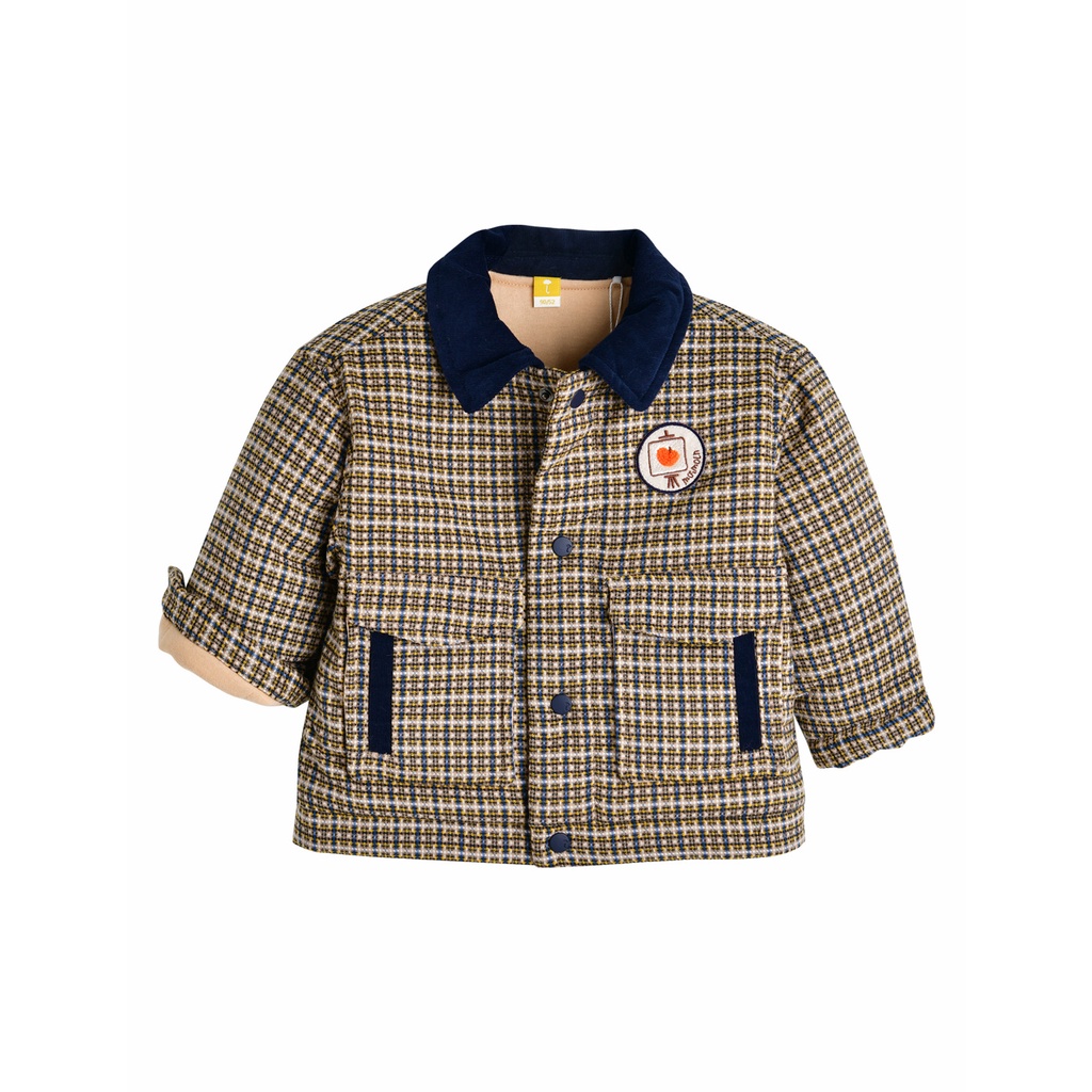 Áo khoác dạ cổ nhung M.oimoln xuất Hàn kẻ caro xanh nâu