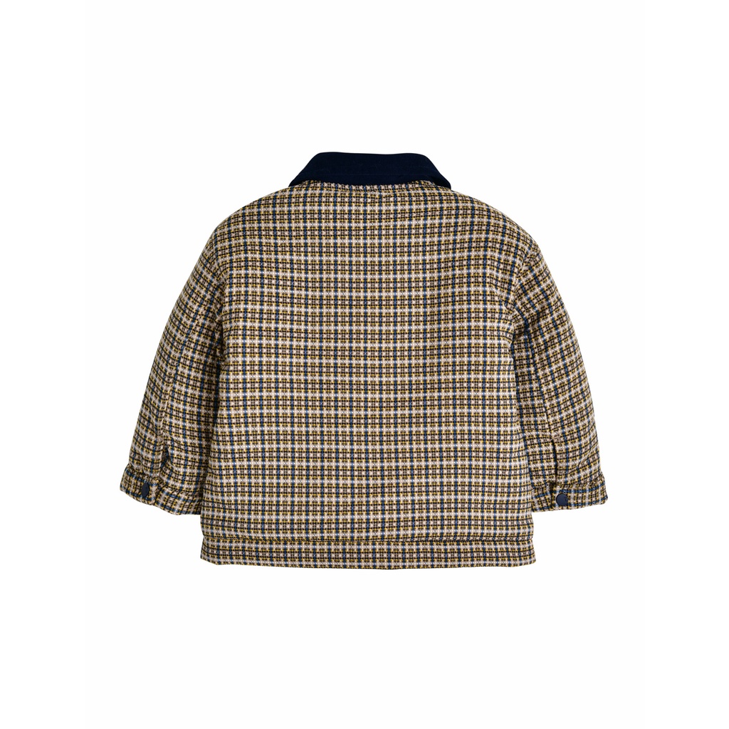 Áo khoác dạ cổ nhung M.oimoln xuất Hàn kẻ caro xanh nâu