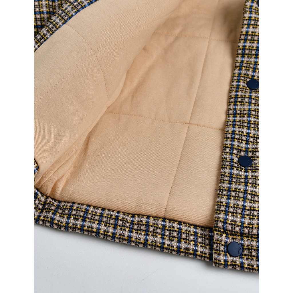 Áo khoác dạ cổ nhung M.oimoln xuất Hàn kẻ caro xanh nâu