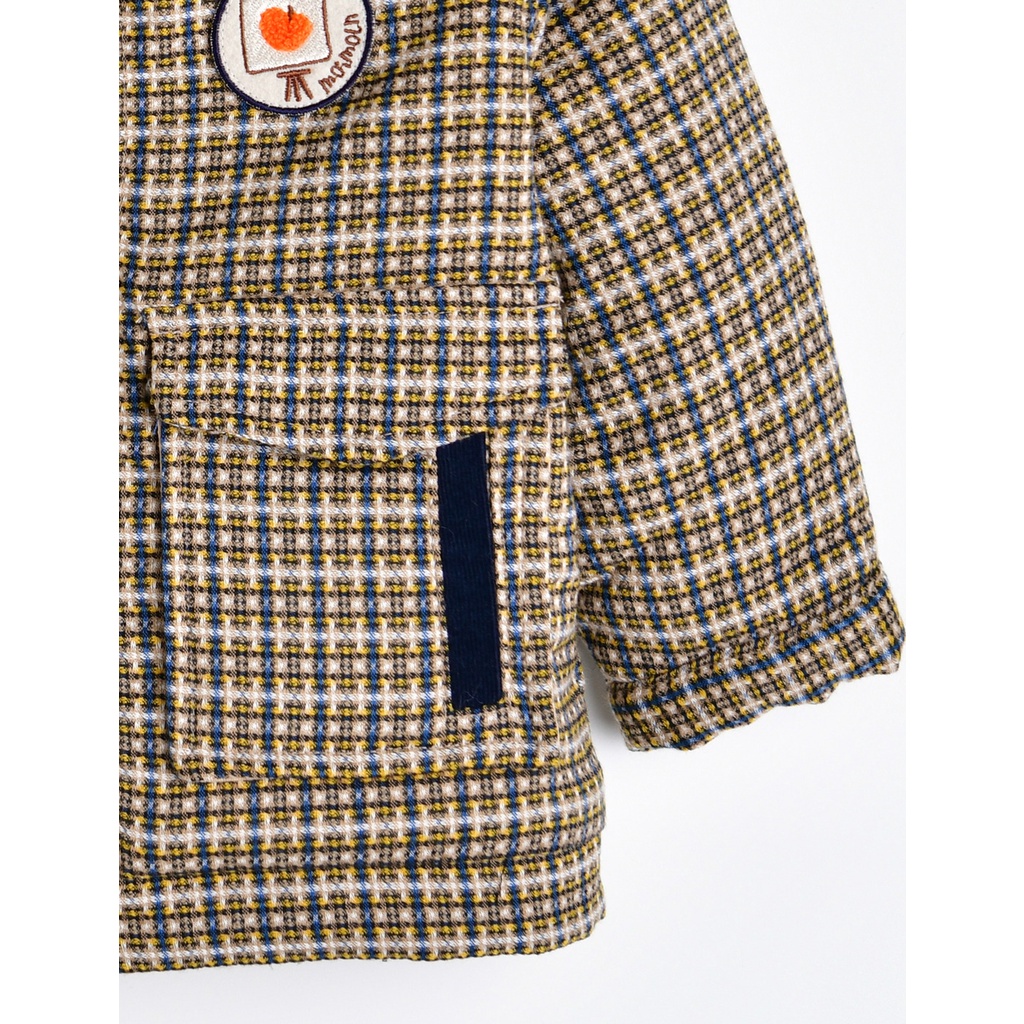 Áo khoác dạ cổ nhung M.oimoln xuất Hàn kẻ caro xanh nâu