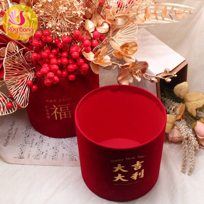 Hộp cắm hoa hình trụ, Bình cắm đào đông, lúa mạch, bình cắm hoa Tết