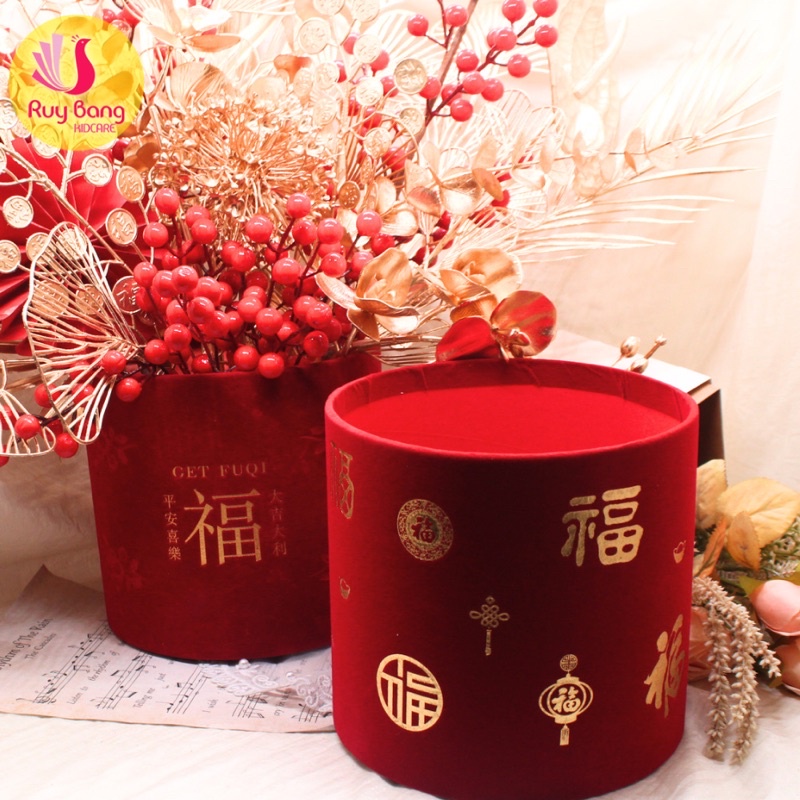 Hộp cắm hoa hình trụ, Bình cắm đào đông, lúa mạch, bình cắm hoa Tết