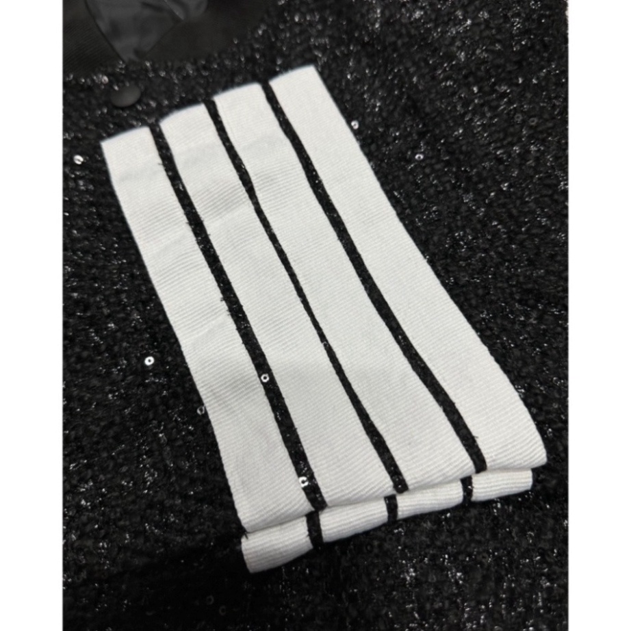 Áo khoác THome Bomber vải dạ thêu sọc kẻ trắng 2 lớp đan kim tuyến lấp lánh đen Thời trang Siêu Chất Hot 2023 A2