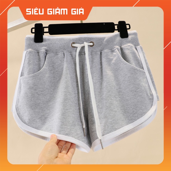 Quần đùi nữ lưng thun sọc viền chất liệu cotton co giãn