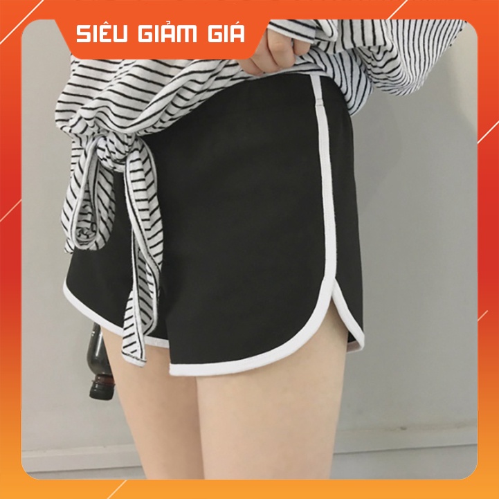 Quần đùi nữ lưng thun sọc viền chất liệu cotton co giãn