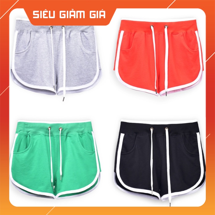 Quần đùi nữ lưng thun sọc viền chất liệu cotton co giãn