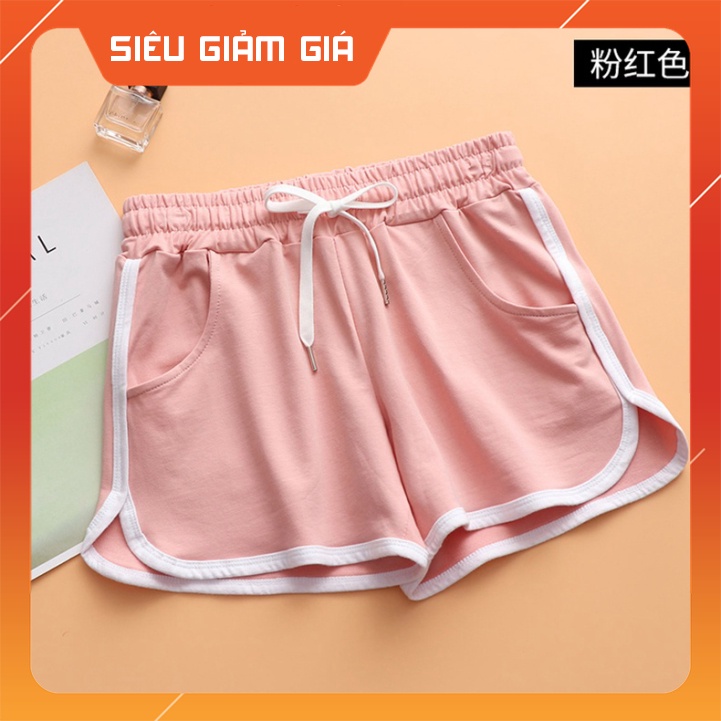 Quần đùi nữ lưng thun sọc viền chất liệu cotton co giãn