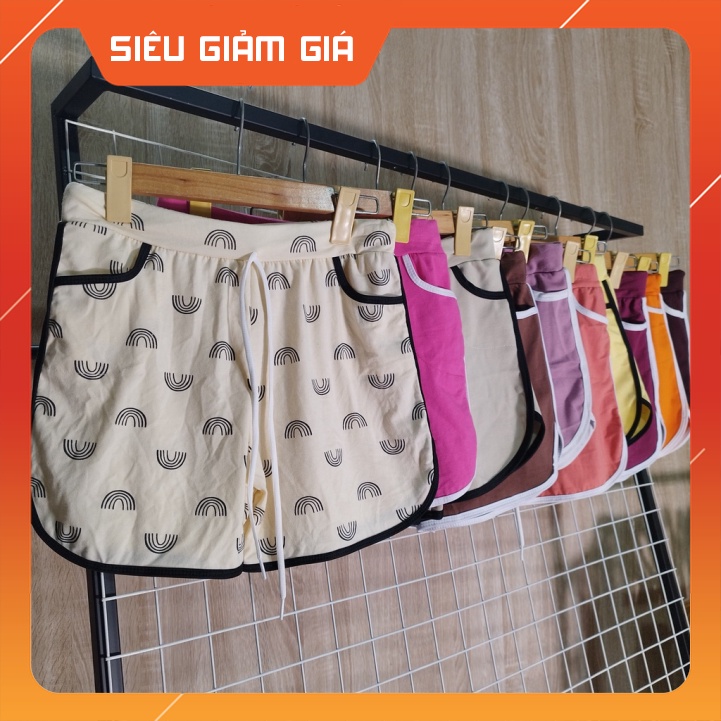 Quần đùi nữ lưng thun sọc viền chất liệu cotton co giãn