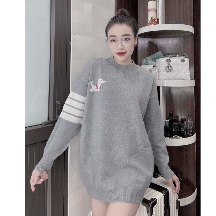 Áo Len Thome form rộng unisex tay phối 4 sọc trắng-  Áo Len Dệt Kim Phối  Mặc Đôi Du Lịch cực Ấm áp