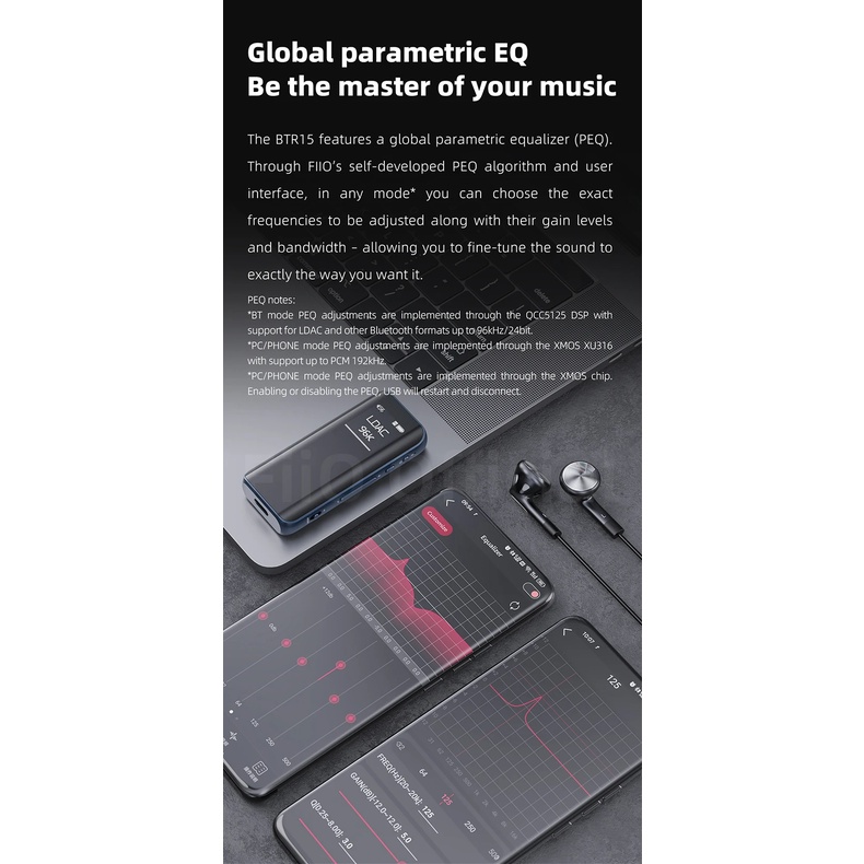 DAC/AMP Bluetooth FiiO BTR15 Premium Hifi Player | DAC ESS Saber ES9219MQ | DSD256 MQA