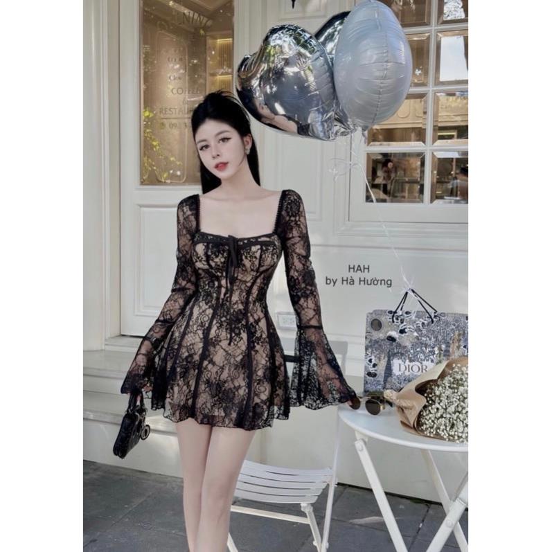 Đầm xòe ren tay loe dáng chuẩn, váy ren sexy dáng xòe đi tiệc