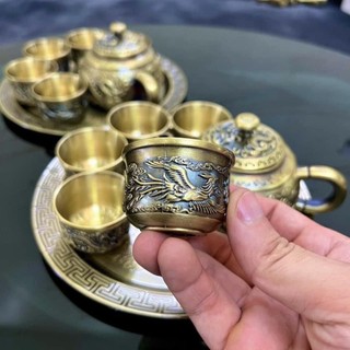 Bộ ấm chén đồng long phụng sum vầy đồng nguyên khối