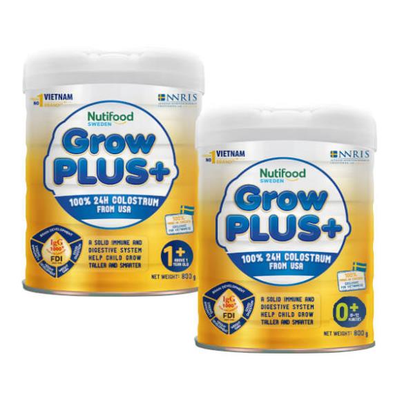 Combo 2lon Sữa bột Nuti Growplus vàng 0+/1+ 800g (mẫu mới NNRIS)