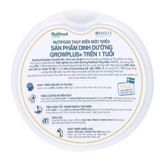 Combo 2lon Sữa bột Nuti Growplus vàng 0+/1+ 800g (mẫu mới NNRIS)