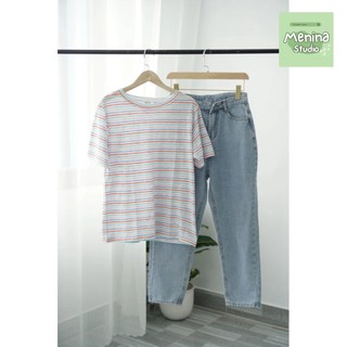 Áo thun nữ form rộng NEONVN chất vải cotton sọc