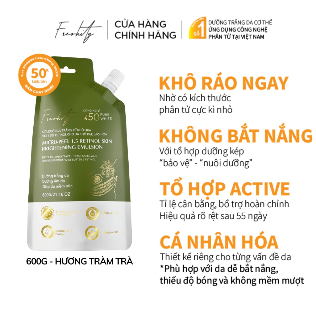 Sữa dưỡng ủ trắng khổ qua Freshity 600gr dành cho da cơ thể đa vấn đề