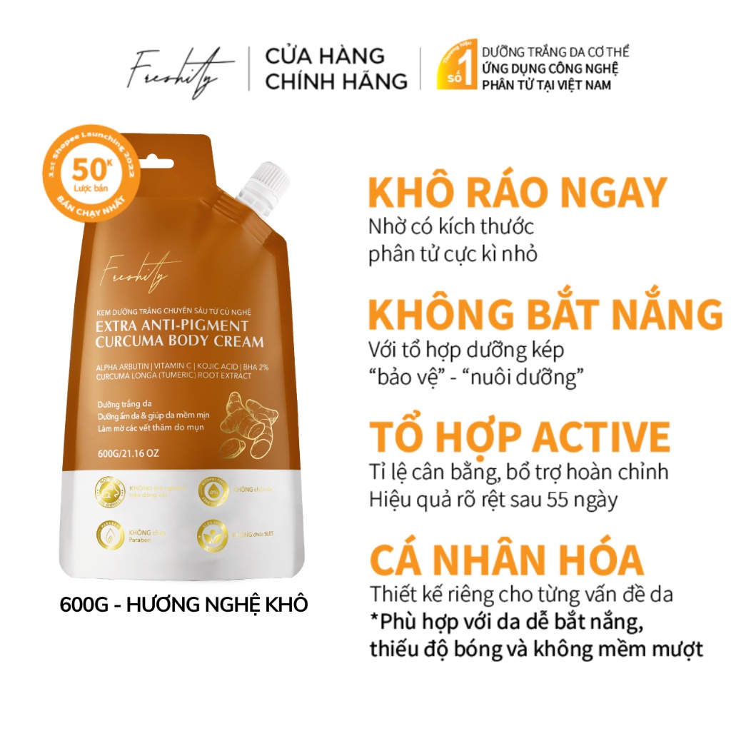 Kem dưỡng trắng giảm thâm mụn viêm nang lông từ củ nghệ Freshity 600g