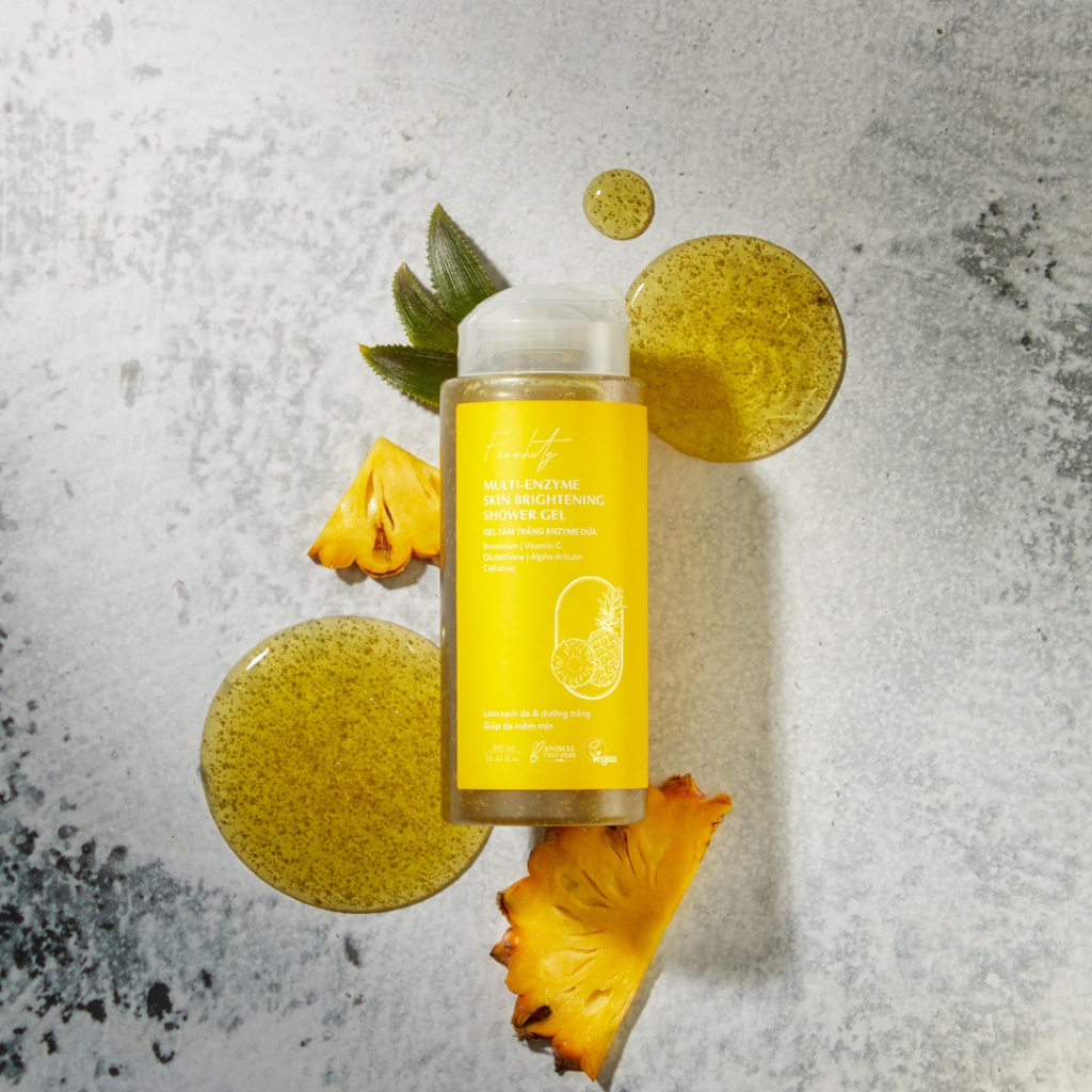 Gel tắm trắng enzyme dứa Freshity 300ml dưỡng sáng cho da ngăm đen chai lì lâu năm
