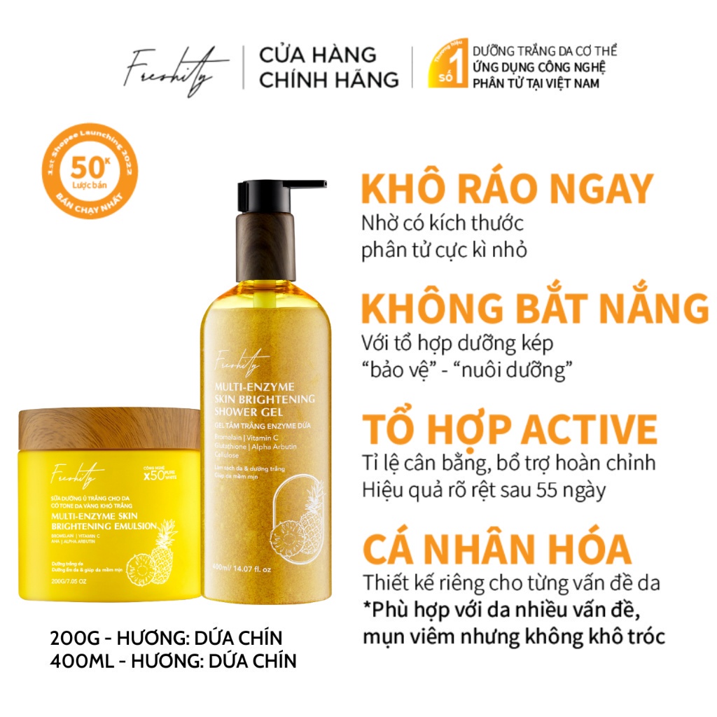 Bộ sản phẩm Dứa dưỡng trắng da dành cho tông da vàng khó trắng Freshity