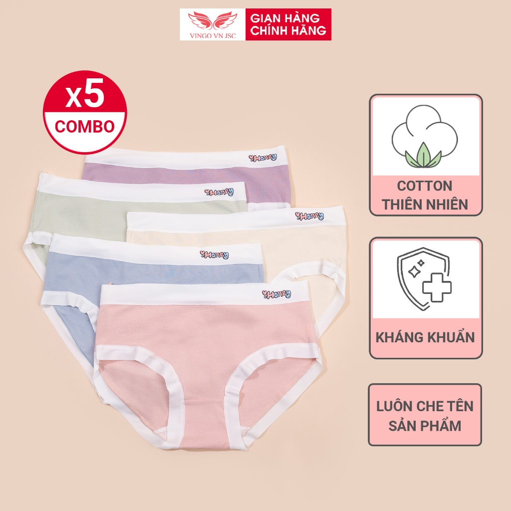 Combo 5 quần lót cotton trơn kháng khuẩn VINGO CB78 VNGO