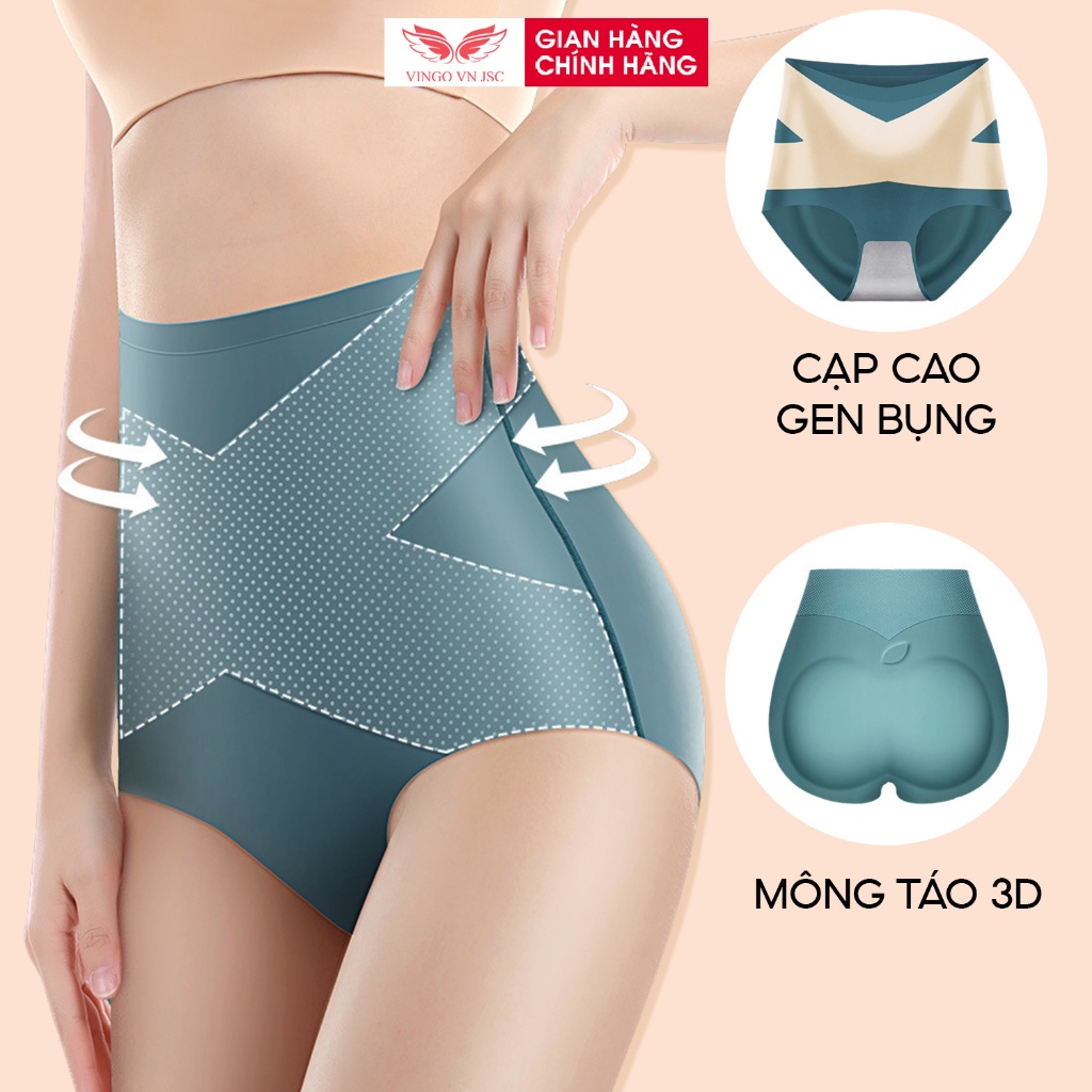 Quần lót nữ cạp cao gen bụng nâng mông 3D VINGO chất liệu su lạnh siêu đàn hồi thiết kế không đường may Q393 VNGO