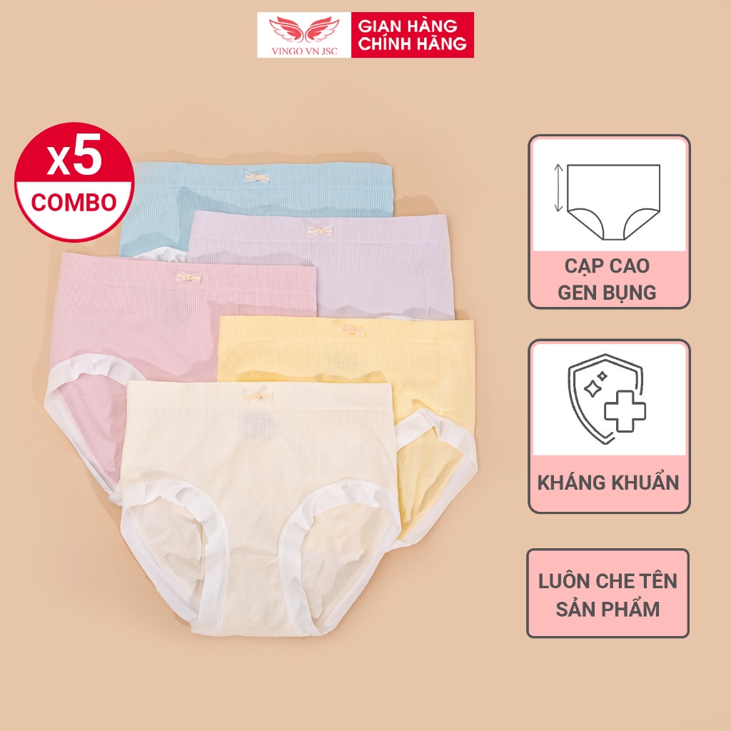 Combo 5 quần lót nữ cotton cạp cao co giãn 4 chiều VINGO đáy 2 lớp kháng khuẩn an toàn viền su mỏng không hằn CB53 VNGO