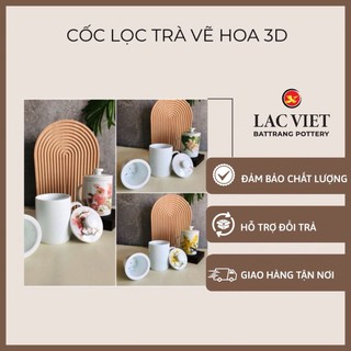 Bộ cốc lọc trà vẽ hoa thủ công gốm sứ bát tràng