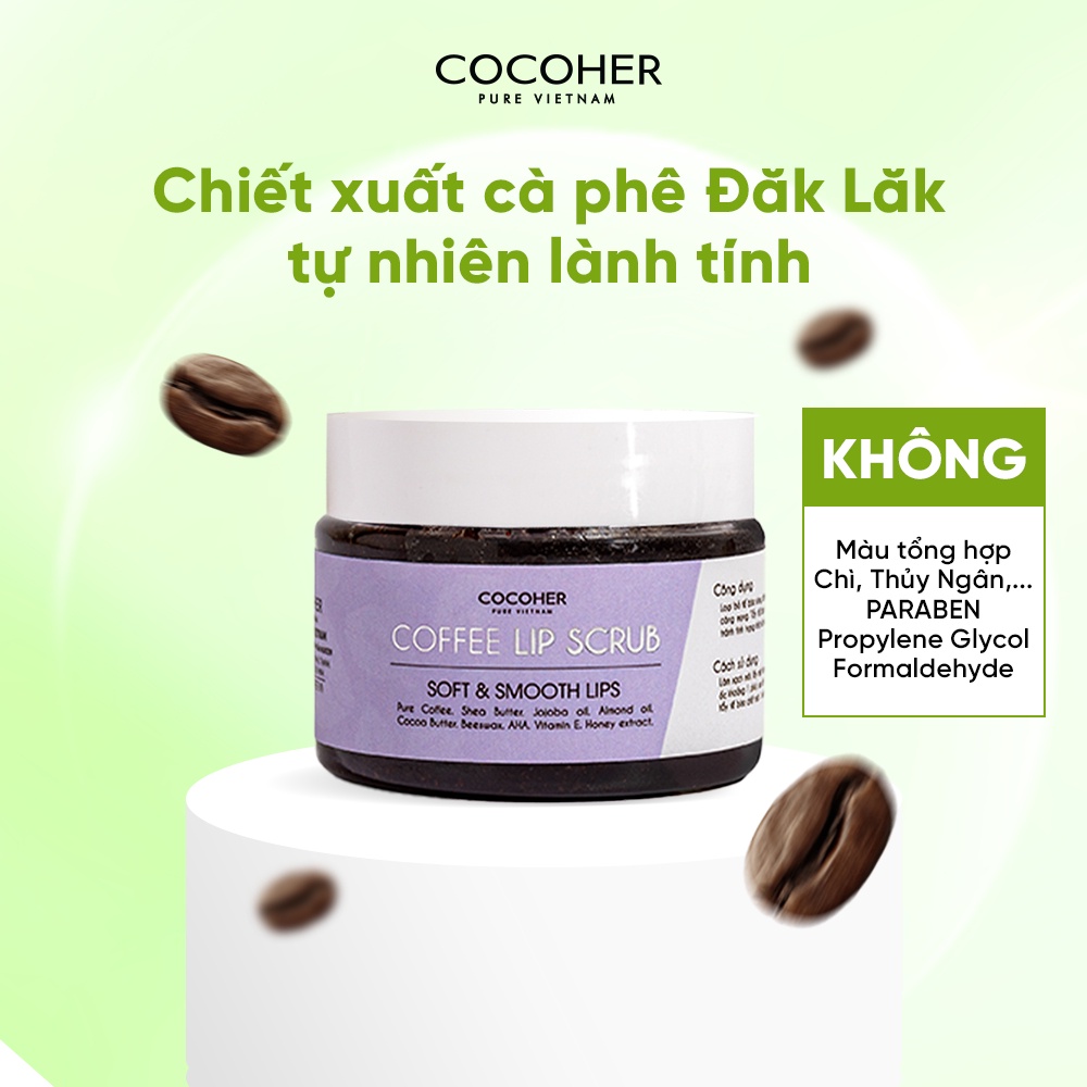 [MUA 1 TẶNG 1] Tẩy Da Chết Môi COCOHER Cà Phê Giúp Làm Mờ Thâm, Hồng Môi, Giúp Môi Mềm Mịn Căng Mọng 33g