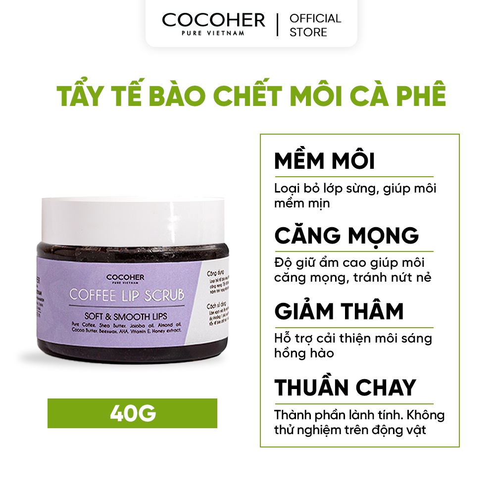 Tẩy Da Chết Môi COCOHER Cà Phê Giúp Làm Mờ Thâm, Hồng Môi, Giúp Môi Mềm Mịn Căng Mọng 33g