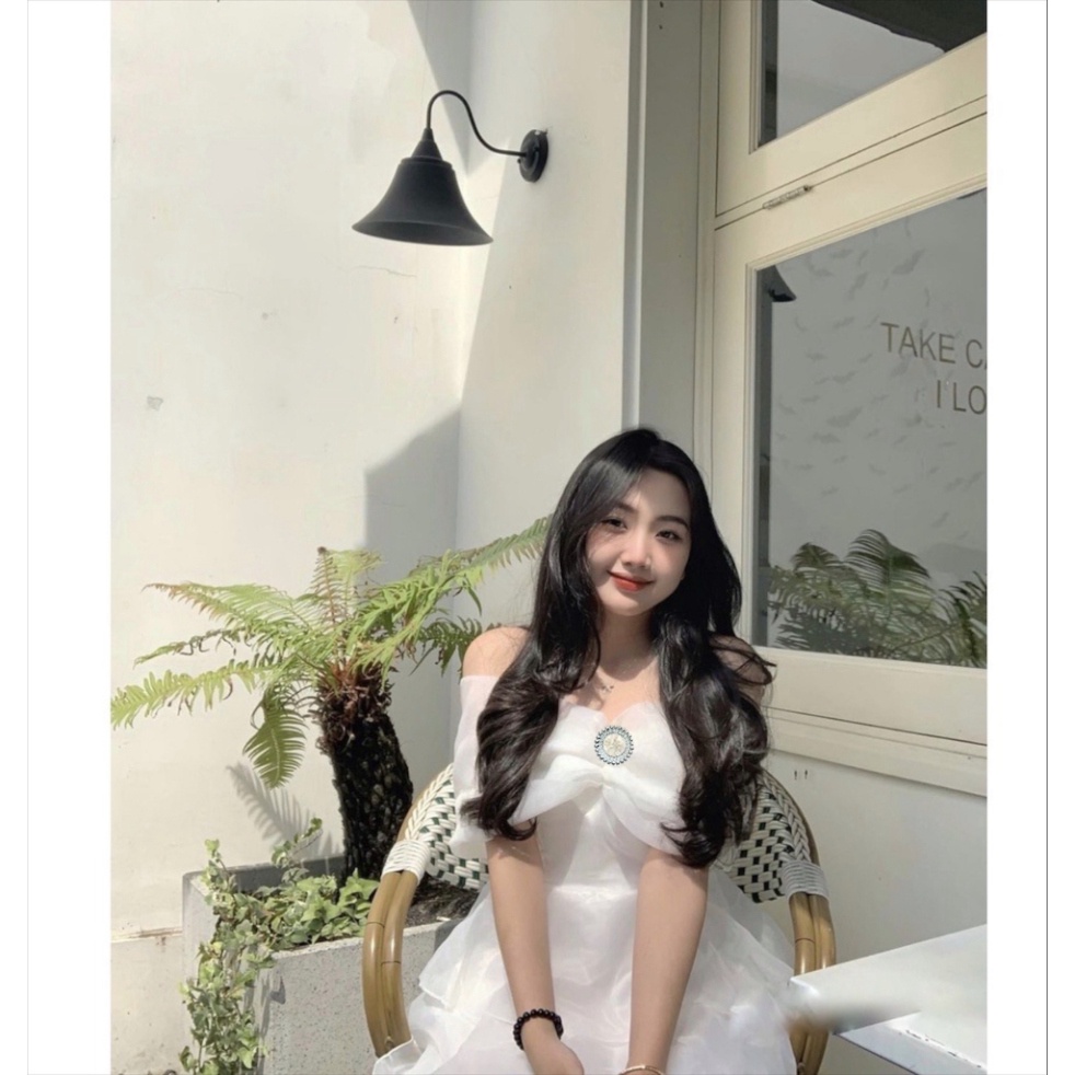 Váy Trễ Vai Màu Trắng 3 Tầng Công Chúa, Đầm Dự Tiệc Màu Trắng