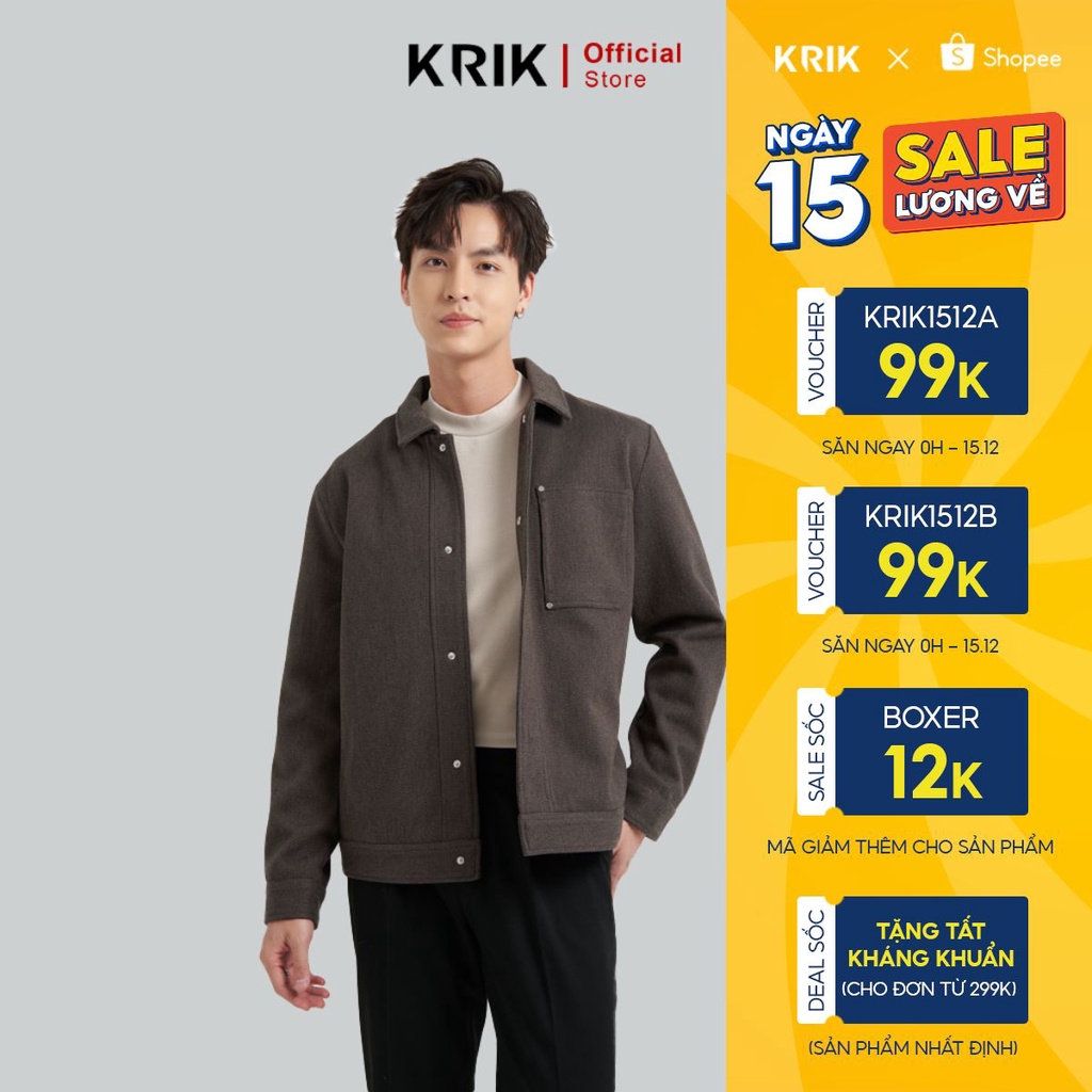 Áo Khoác Dạ Nam Local Brand KRIK Form Regular Chất Liệu Dạ 2 Lớp Thiết Kế Cổ Bẻ Thanh Lịch AK5021
