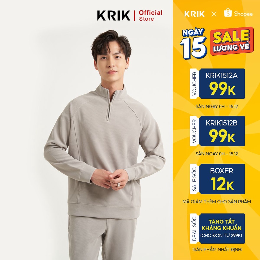 Áo Nỉ Nam Dài Tay Local Brand KRIK Form Regular Chất Liệu Nỉ Cao Cấp Bề Mặt Dệt Hiệu Ứng Caro Thoáng Khí AN4015