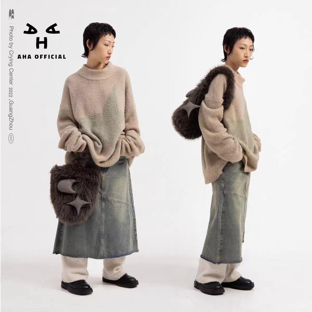 Aha Túi Xách Đeo Vai Sức Chứa Lớn Mẫu Mới 2023 Phong Cách Mùa Đông Chính Hãng Họa Tiết Trăng Sao Tóc Dài Cho Nữ