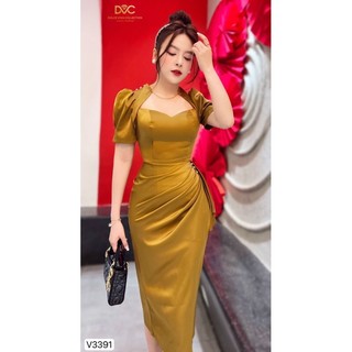 Đầm body tay con eo xếp ly cao cấp