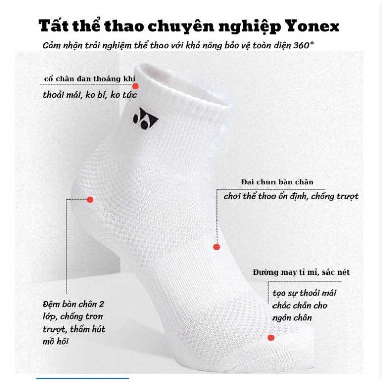 Tất vớ Yonex - Champion -lining ,Tất Nam nữ, Tất vớ thể thao chạy bộ cổ trung có đệm bàn xù mềm mịn 