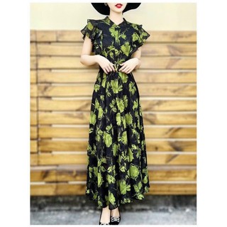 HÀNG NHẬP - ĐẦM MAXI HOA TAY CÁNH TIÊN KÈM NỊT