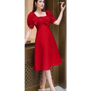 Đầm xoè cổ vuông kết nơ sang trọng