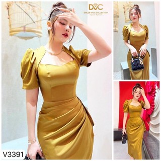 Đầm body tay con eo xếp ly cao cấp