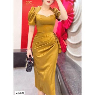 Đầm body tay con eo xếp ly cao cấp