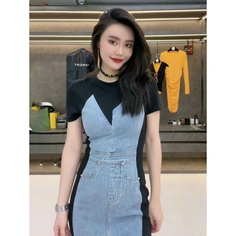 𝗛𝗔̀𝗡𝗚 𝗡𝗛𝗔̣̂𝗣 -ĐẦM BODY JEAN PHỐI THUN CAO CẤP 1