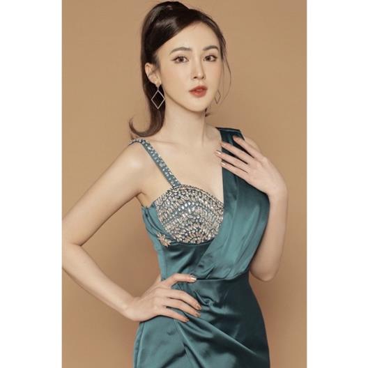 Đầm dạ hội đính pha lê ngực phải cao cấp