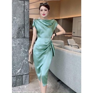 ĐẦM BODY CỔ LẬT NHÚN EO CAO CẤP