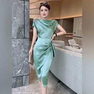 ĐẦM BODY CỔ LẬT NHÚN EO CAO CẤP