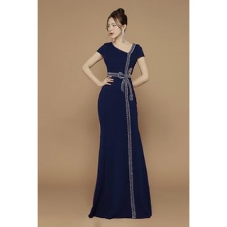 Đầm dạ hội cổ kết pha lê nơ dài không xẻ tà
