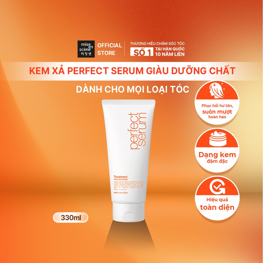 Kem xả mise en scene Perfect Serum Treatment 330ml phục hồi hư tổn, nuôi dưỡng từ bên trong, giúp tóc suôn mượt hoàn hảo