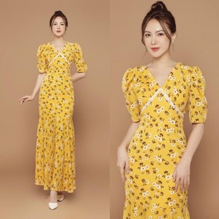 Đầm maxi đuôi cá phối ren chân ngực