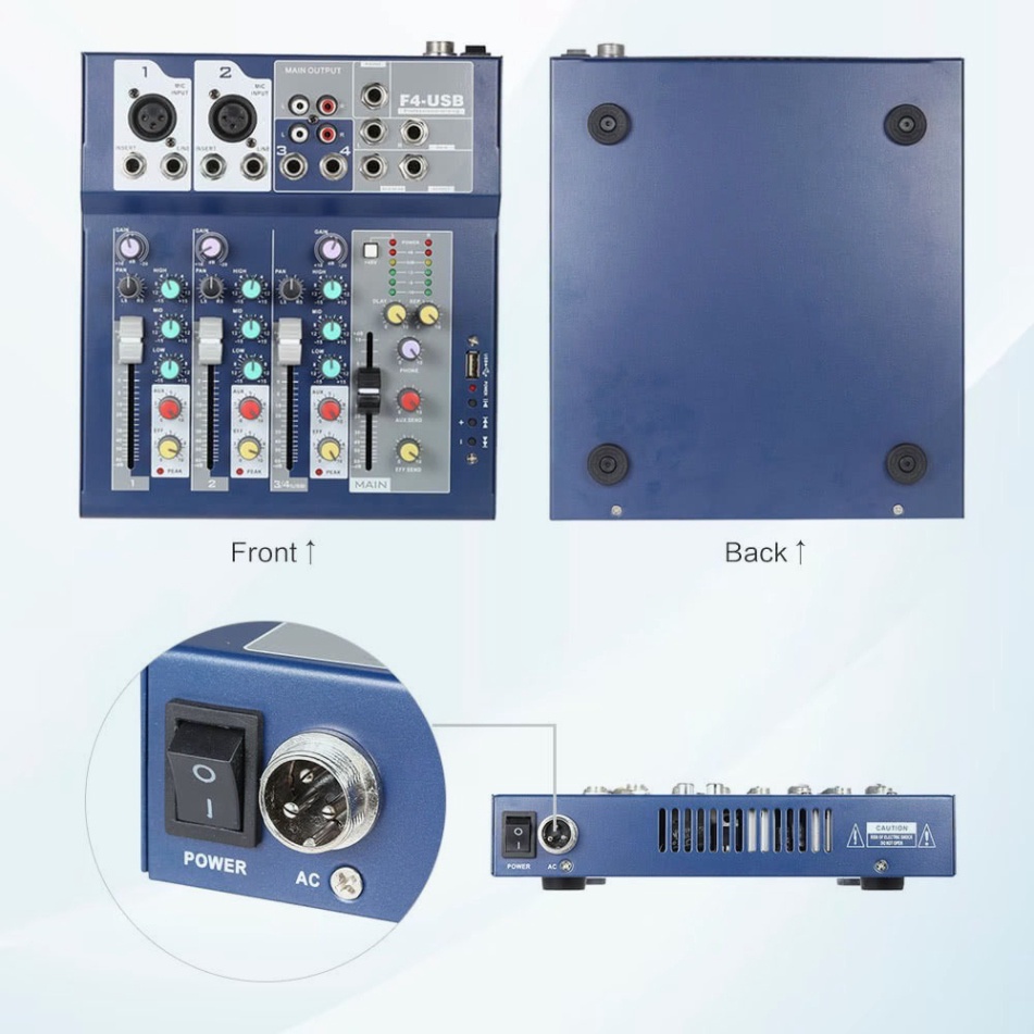 Mixer Yamaha F4-USB, Kết Nối Bluetooth, USB, Giúp Nâng Cấp Âm Thanh Loa Công Suất, Ampli, Loa Kéo Để Hát Karaoke