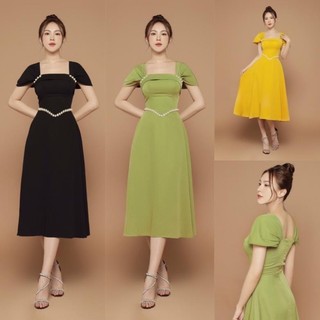 Đầm xoè cổ vuông kết ngọc cao cấp
