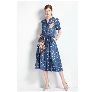 HÀNG NHẬP - ĐẦM XOÈ JEAN CHẤM BI THÊU HOA